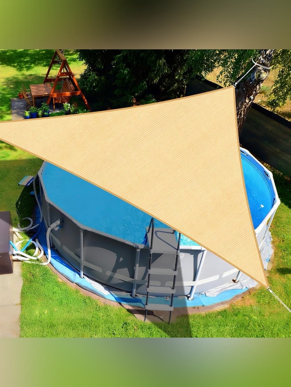 Beige Triangle Sun Shade Sail - Outdoor Pool Canopy